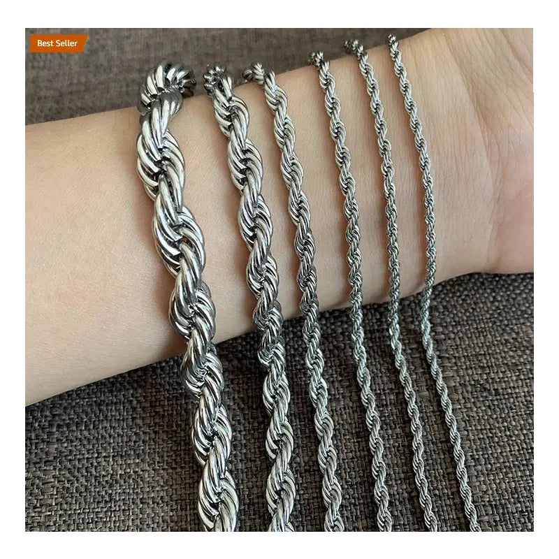 RINNTIN BSC29 Real 925 Sterling Silver 1.2mm/1.5mm/1.7mm/2.3mm/3.3mm Rhodium/18K Gold Diamond-Cut Rope Chain Necklace