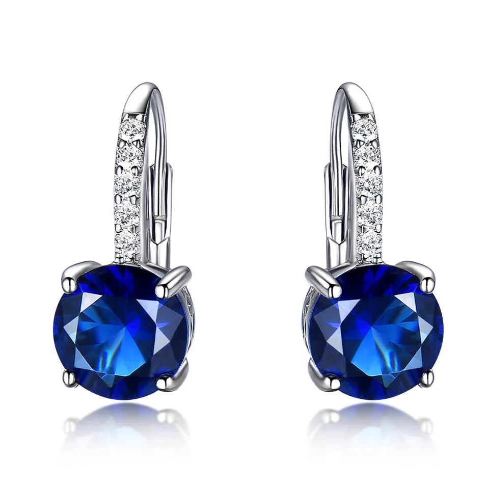 Designer Vintage Hoop Earrings Classic 925 Sterling Silver Rhodium Plated Sapphire Stones Earring for Women Parties
