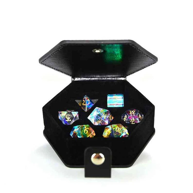 Ungeons and Dragons Gaming Leather Flannel Hexagonal Travel Hexagonal Dice Box for Polygon Dice