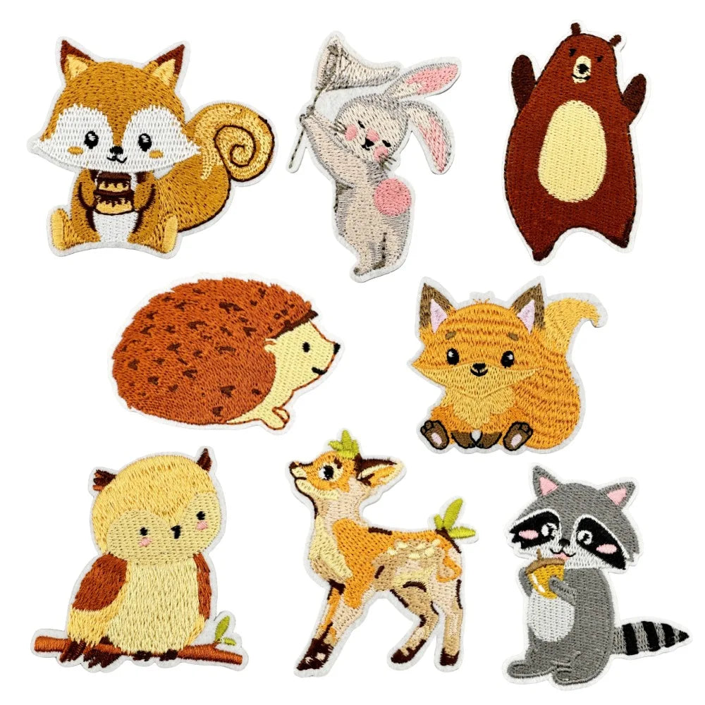 Iron on Embroidered Eco-Friendly Cute Animal Bunny Bird Deer Fox Hedgehog Fabric Patches for Clothes Bags Hat Decoration