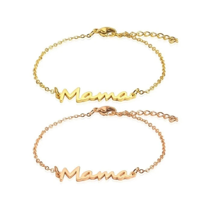 Mother's Gift Silver/Gold 18K Gold Plated High Polish Stainless Steel Trendy Simple Classic Cheap Wholesale Mama Charm Bracelet