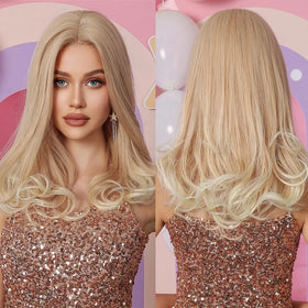 Front Lace Long Wavy Ombre Blonde Lace Hairline Wigs Sandy Blonde Golden Ombre Lace Wigs for Women Daily Heat Resistant Hair