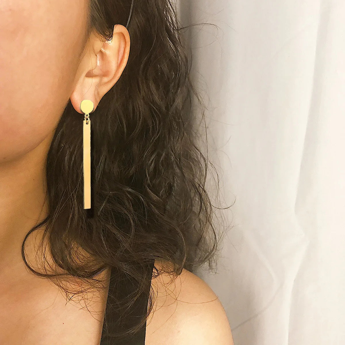 Simple Square Gold Filled Geometric Long Private Label I-Shaped Stainless Steel Hoop Earrings Trendy Stylish Design MegaBDM