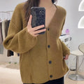 Wholesale v Neck Knit Fashion Solid Casual Women Cardigan Knitted Sweater Long Sleeve Loose Button Sweater Jacket