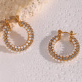 Luxury Earrings Women Imitation Pearl & Zircon Hoop Earring 18K Gold Plated Stainless Steel Earring Women Jewelry