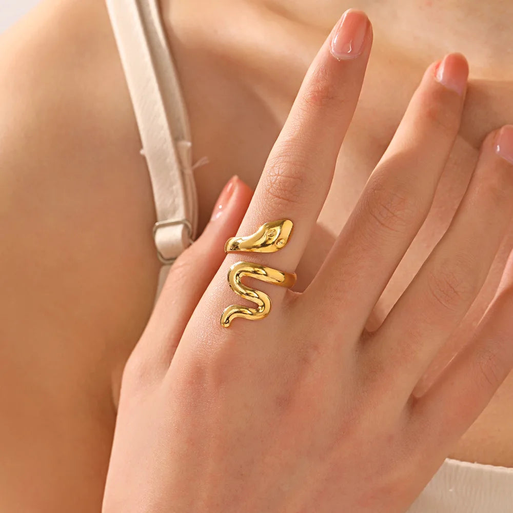 Nabest Tarnish Free Stainless Steel Snake Ring Jewelry Women 18K Gold Plated Punk Hip Hop Adjustable Rings