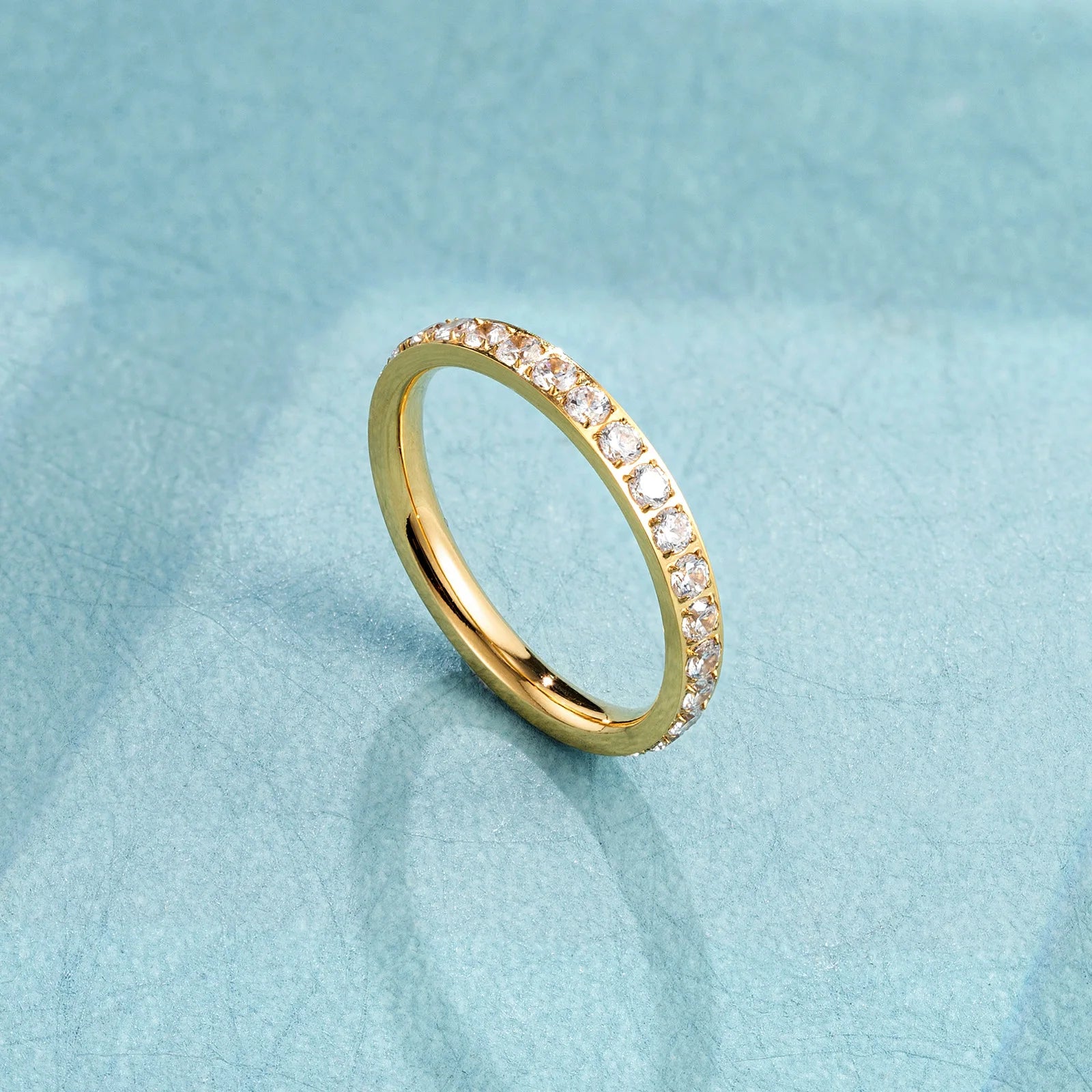 Trendy Couple's Ring Full Diamond18k Gold/Silver/Rose Gold Plated Stainless Steel Zircon Rings