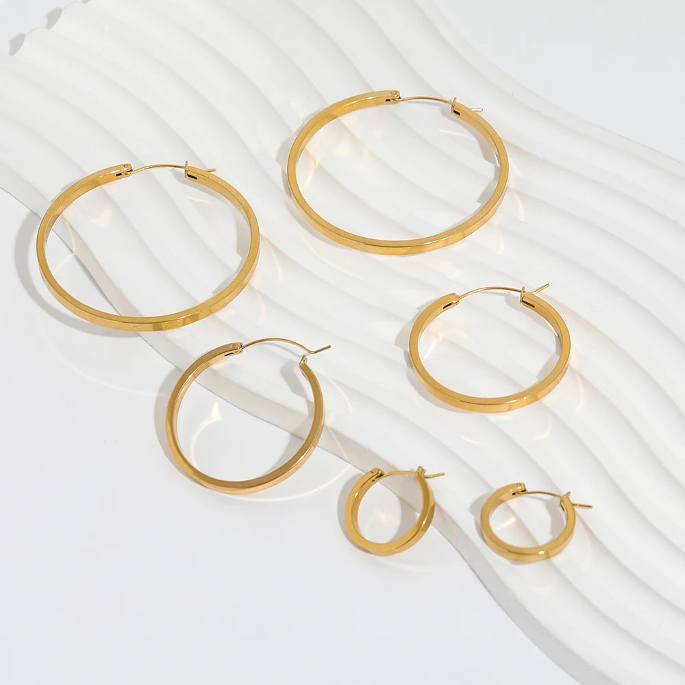Trendy Earring 18K Gold Plated Simple Big Circle Hoop Earrings for Women Stainless Steel Earrings Wholesale
