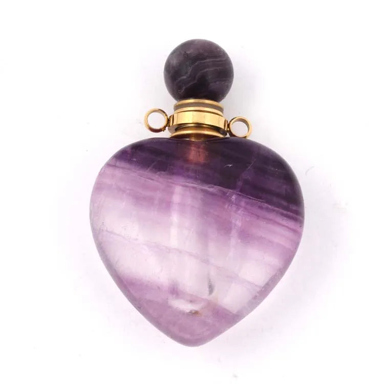 HZ New Fluorite gemstone gold plated heart shape perfume bottle pendant for necklaces healing crystals Jewelry