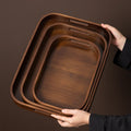 Custom Logo Wooden Tea Tray With Handle Rectangle Handheld Vintage Walnut Wood Serving Tray Household Hotel
