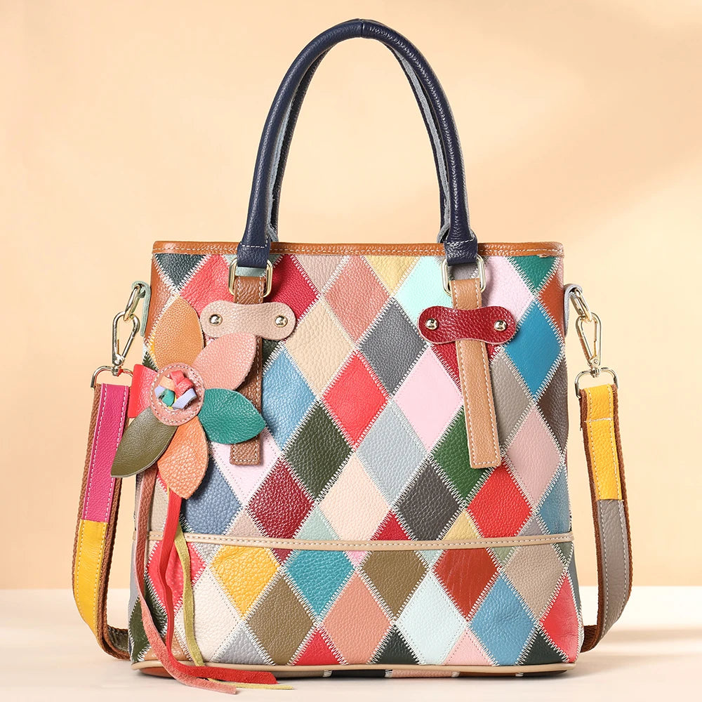Westal Women's Flower Leather Bag Handbag Patchwork Genuine Leather Bags Women Handbags Sac a Main Ladies Handbags for Women