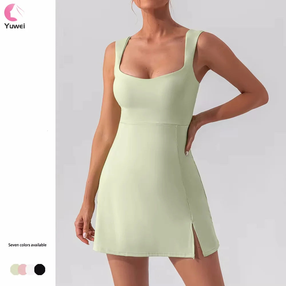 Women's Sleeveless Athletic Workout Tennis Dress with Side Slit Flare Yoga and Golf Apparel