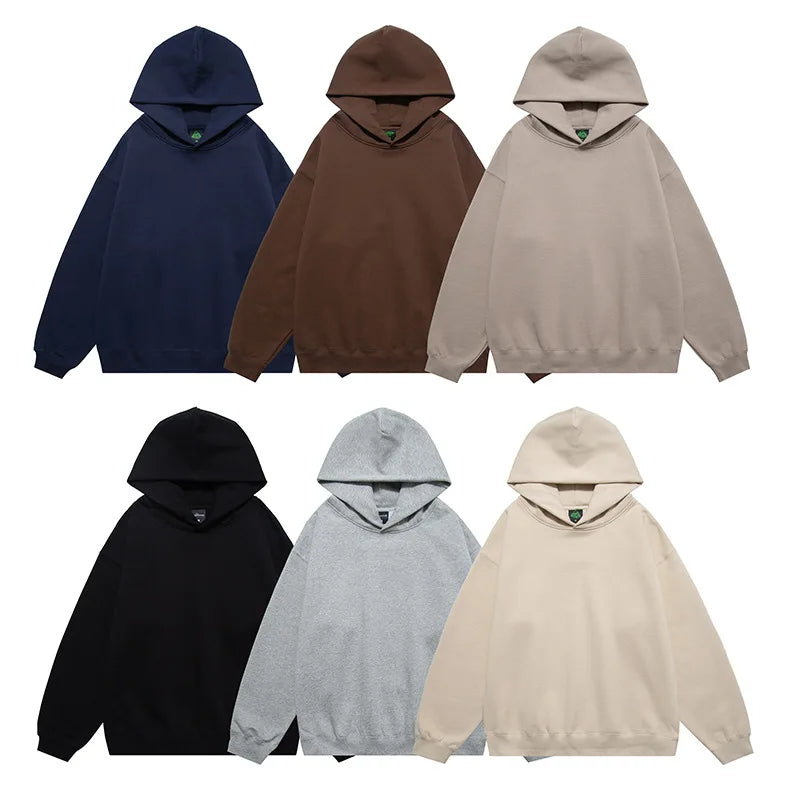 High Weight 420grams USA Size Casual Solid Color Fleece Loose Hoodie Blank No Drawstring No Pocket Unisex Hoodie