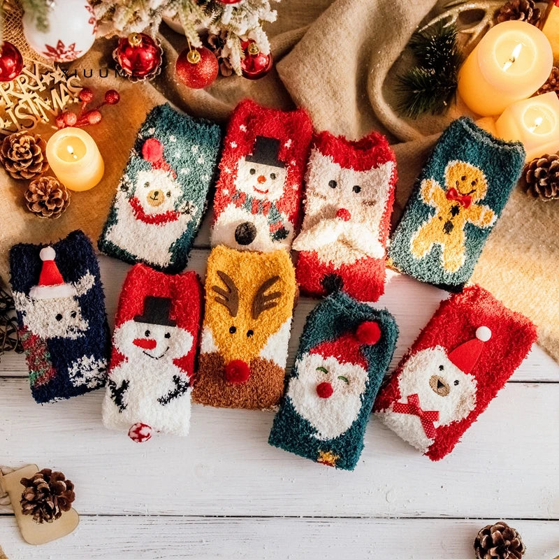 2021New Custom Your Own Gift Women Kids Cute 3D Animal Winter Breathable Anti-Slip Knitted Soft Warm Fuzzy Christmas Socks