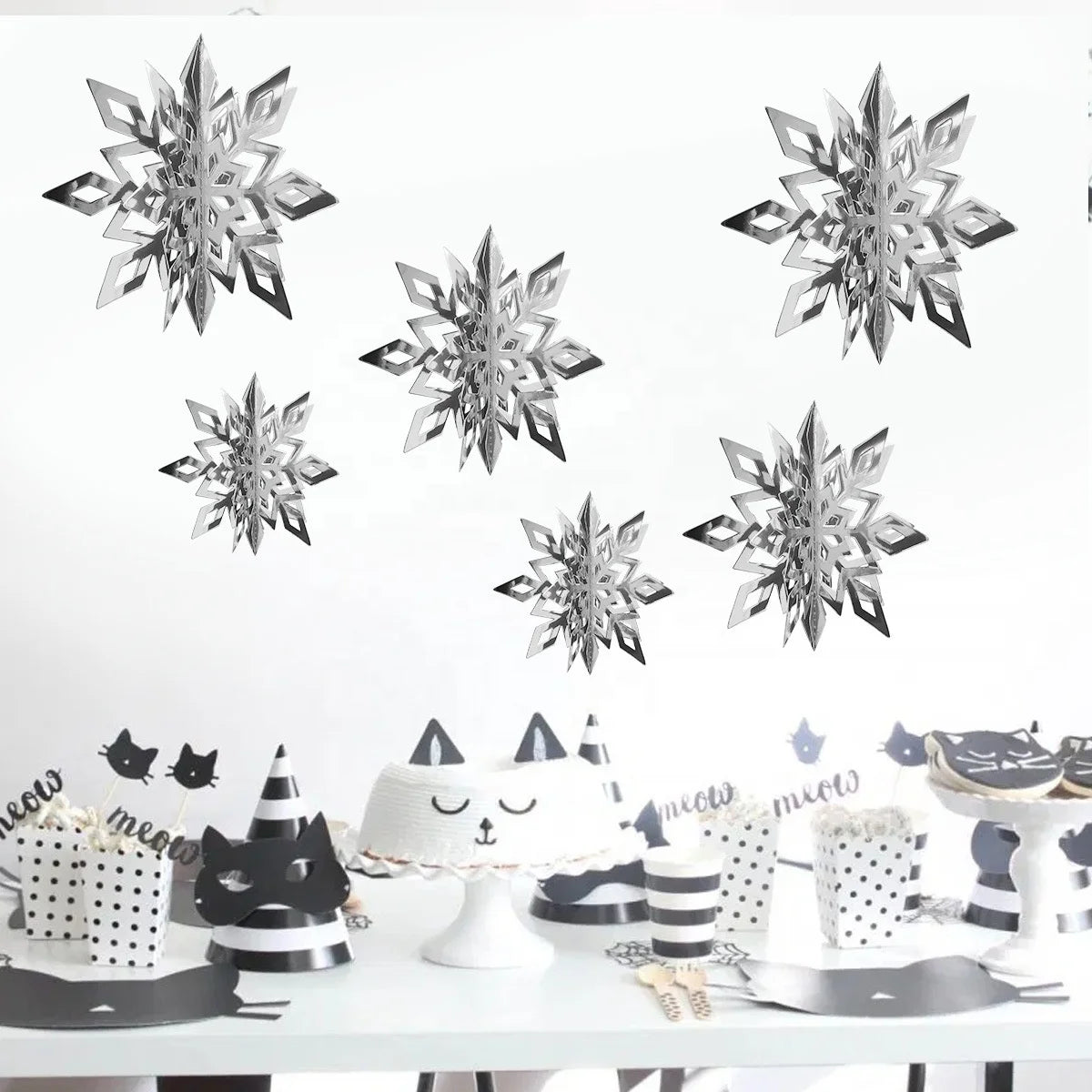 Cheap Home Hanging Sparkly Gold Paper 3D Snowflake Garland Christmas Ornaments Decorations 6pcs Hanging Snowflake Ornament