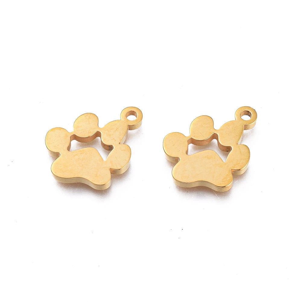 Pandahall Golden Manual Polishing Dog Footprint Ion Plating(IP) 304 Stainless Steel Pendants