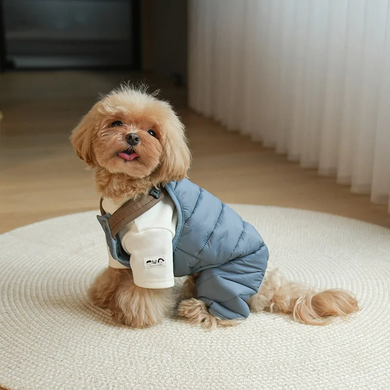 Winter and Autumn Pet Clothing - One-piece Back-buckle Pants for Bears with Detachable Hood Jumpsuit