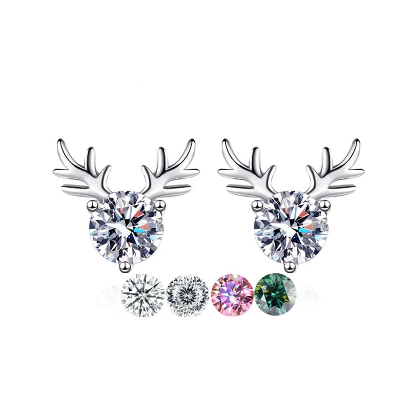 Factory Wholesale Antler Shape Real D Color 925 Sterling Silver Luxury Vvs Moissanite Stud Earrings for Women