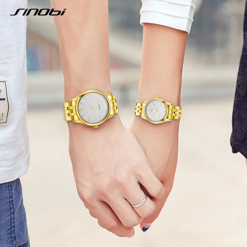 Minimalist Men's Fashion Ultra Thin Watches Simple Men Business Stainless Steel Watchband Quartz Watch  Couple SINOBI S9833G/L
