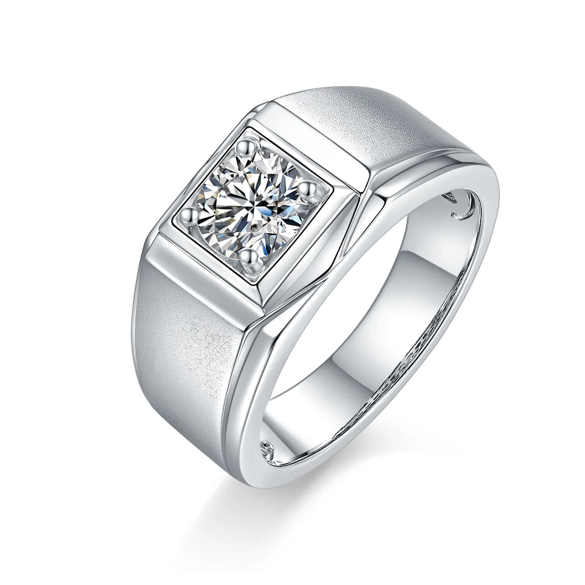 Simple Design 8mm to 12mm 1 Carat Moissanite 925 Silver Mens Rings for Wedding and Engagement