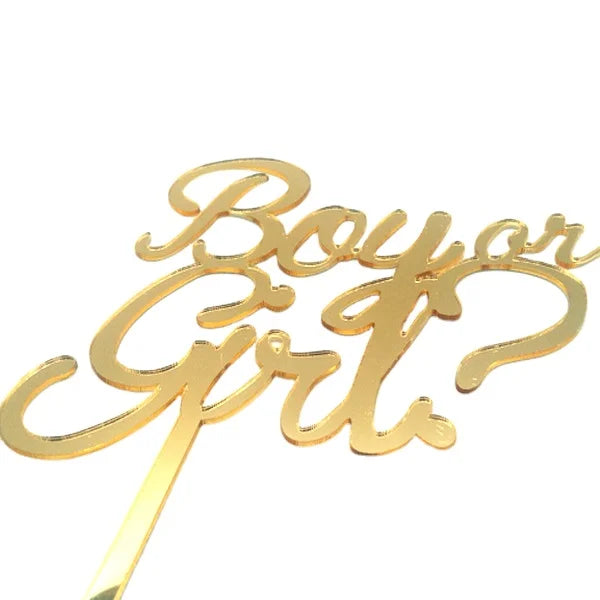 Creativebead Baby Boy and Girl Mirror Gold Acrylic Cake Toppers 15x18cm with Custom Logo for Birthday/Wedding Party Decoration