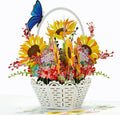 DAMAI Lovely 3D Valentine Flower Basket Pop up Card 3D Paper Flowers Bouquet Greeting Cards Sunflower Birthday Popup Cards