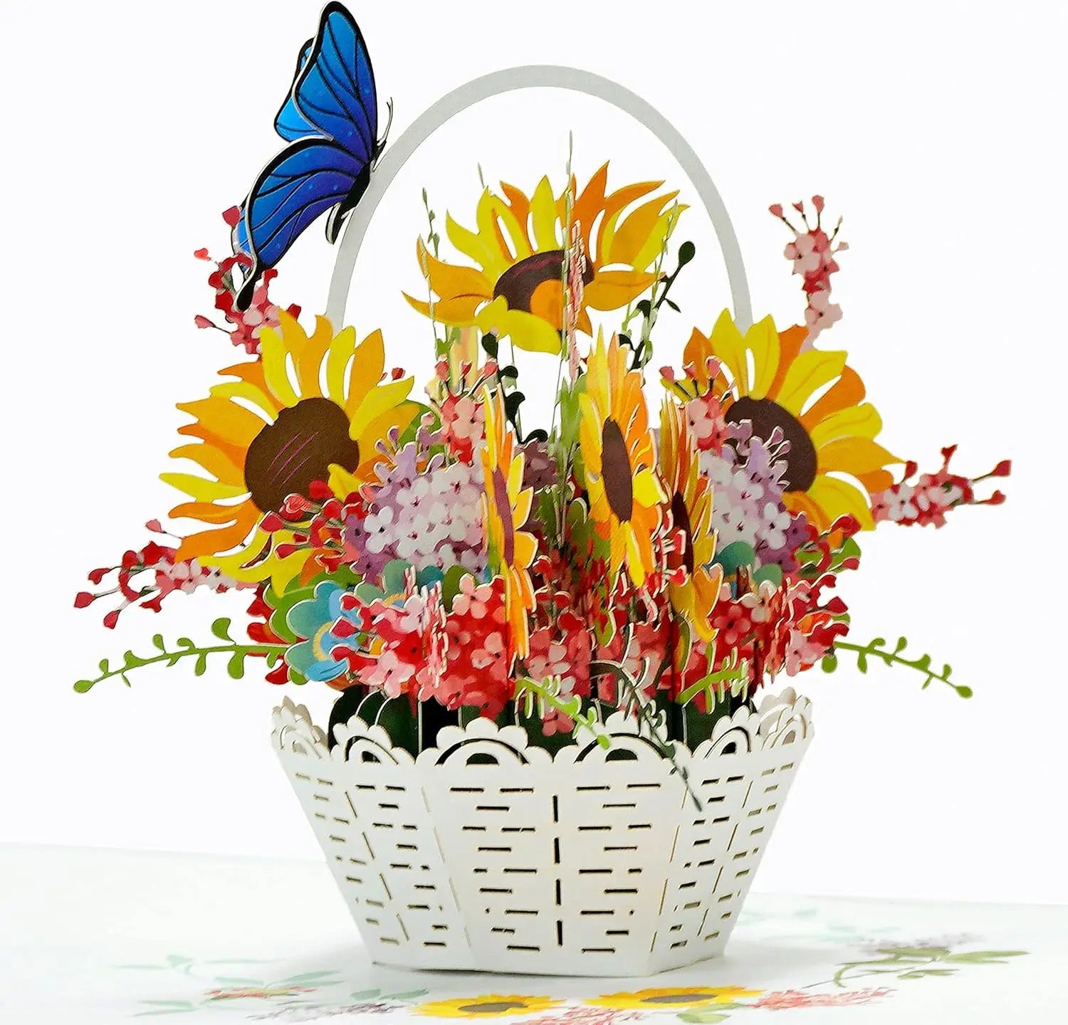 DAMAI Lovely 3D Valentine Flower Basket Pop up Card 3D Paper Flowers Bouquet Greeting Cards Sunflower Birthday Popup Cards
