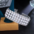 Sparkling Triple Row Big Round Cut Cubic Zirconia Wide Wedding Tennis Bracelet for Women Brides Engagement Banquet Party Jewelry