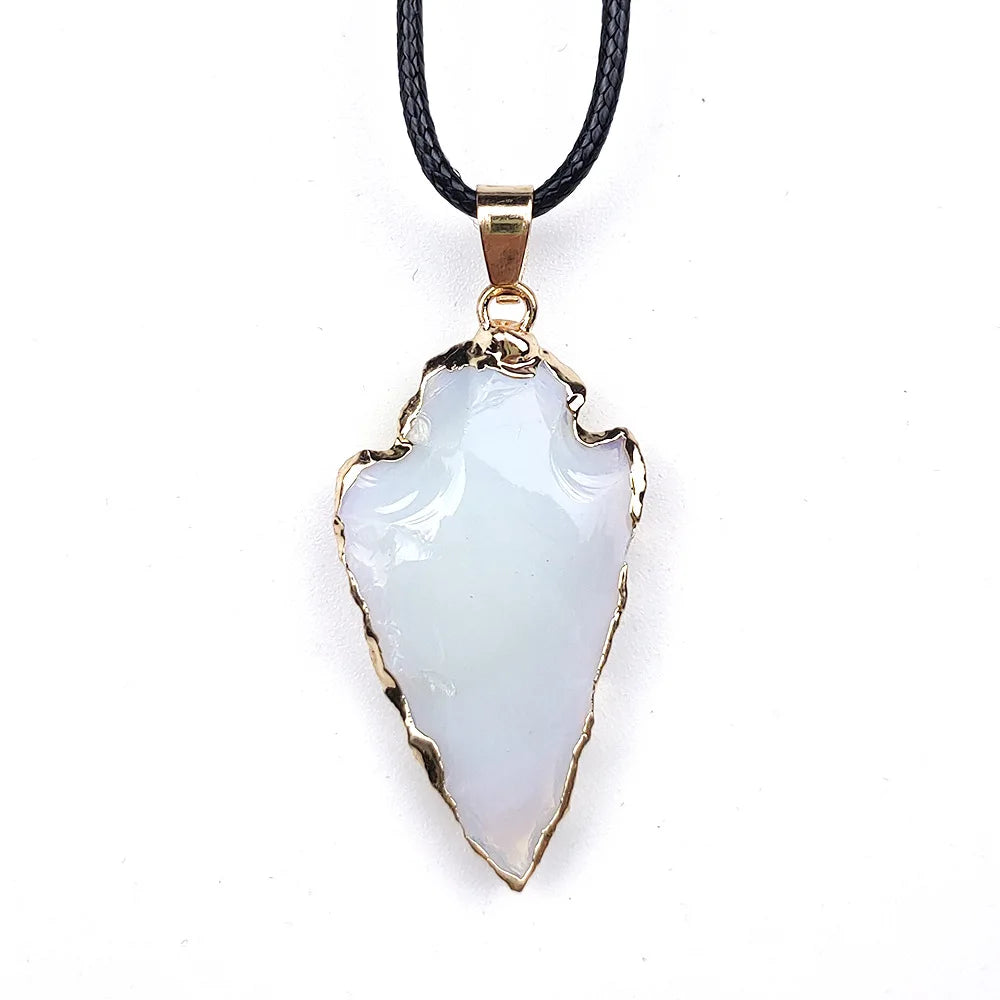 2026 Wholesale Stone Opalite Arrowhead Gold Electroplated Edge Pendant Charm Pendant Stone Pendants