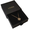 Custom Luxurious Cardboard Jewelry Cloth Bags for Necklace and Earring Packaging and Sliding Jewelry Drawer Boxes
