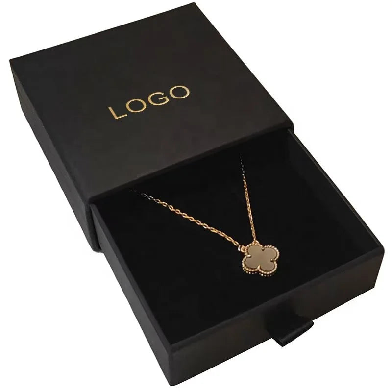 Custom Luxurious Cardboard Jewelry Cloth Bags for Necklace and Earring Packaging and Sliding Jewelry Drawer Boxes