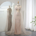 Jancember SZ230 Luxury Dubai Caramel Mermaid Evening Party Dresses for Women
