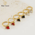 Fashion Paragraph Earrings Jewelry Stainless Steel Gold Plated Buckle Square Zircon Pendant Earrings