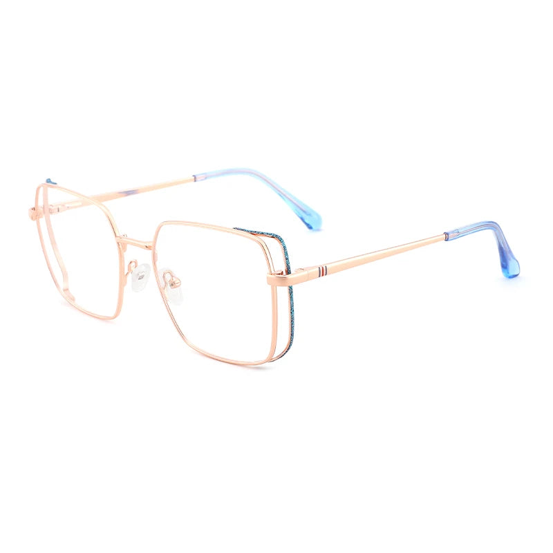2024 Wholesale Glitter square Optical Glasses Frames Multicolor Double Rim Eyewear Womens Ladies Metal Eyeglasses Frames