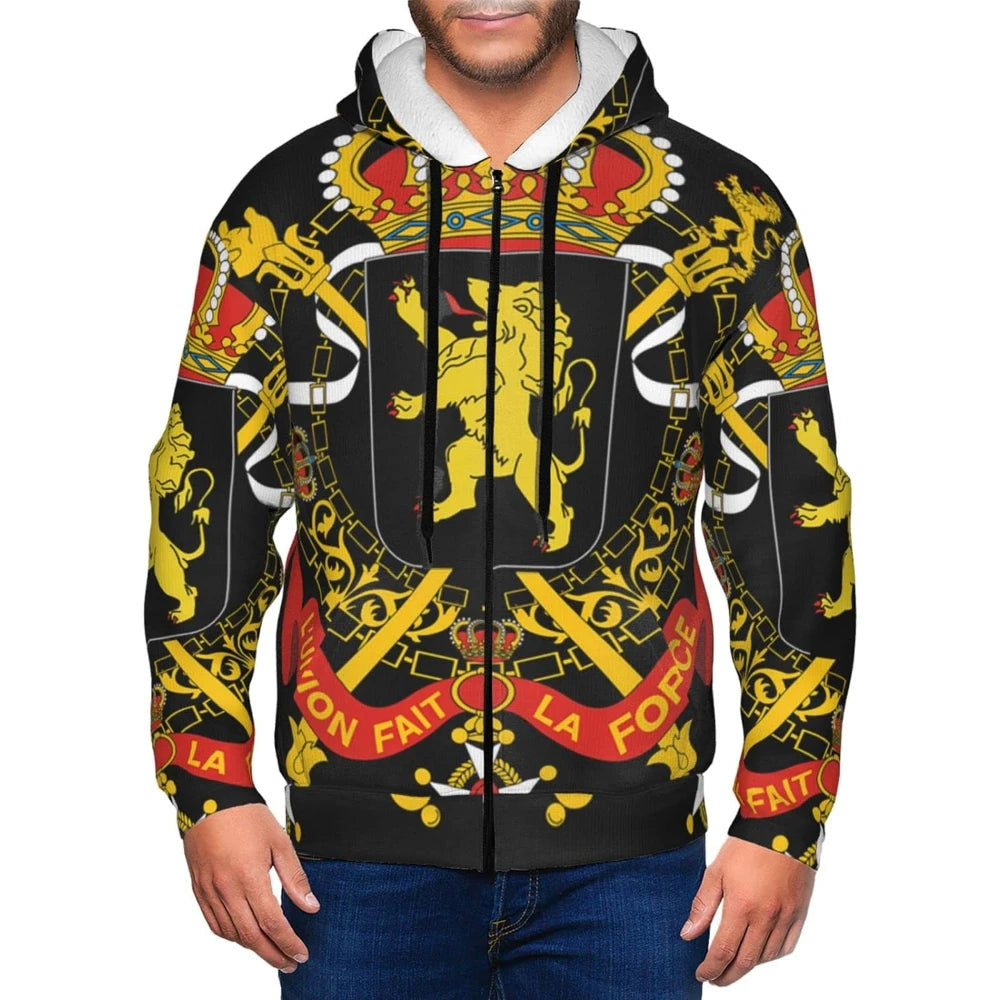 Fitspi Wholesale Belgium 3d Custom Country Flag Print Men's Zip-up Hoodie Pullover Hooded Sweatshirt Hoodies With Big Pockets