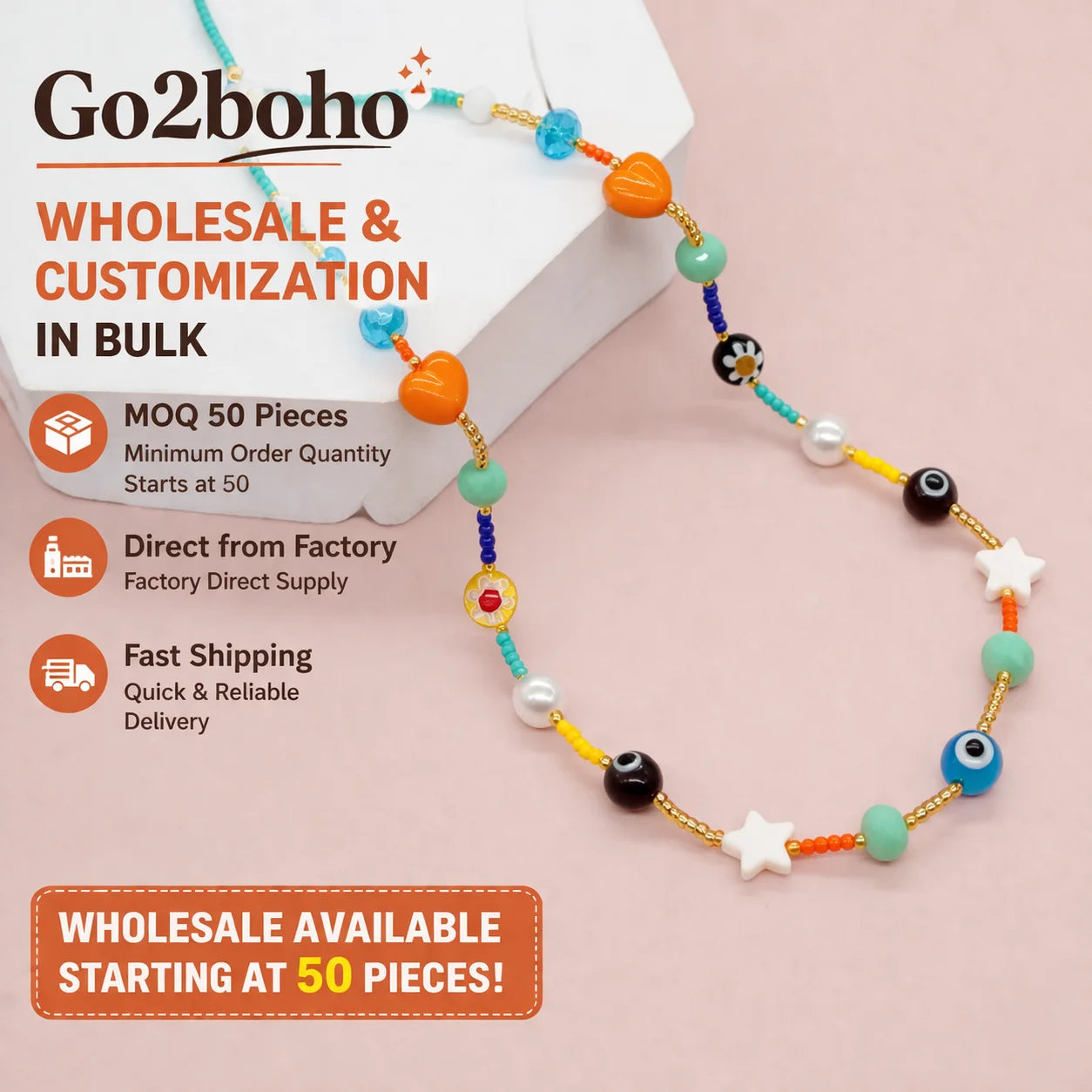 Go2boho New in Colorful Mixed Seed Bead Crystal Geometric Pattern Necklaces for Women Boho Summer Beach Lucky Fashion Jewelry