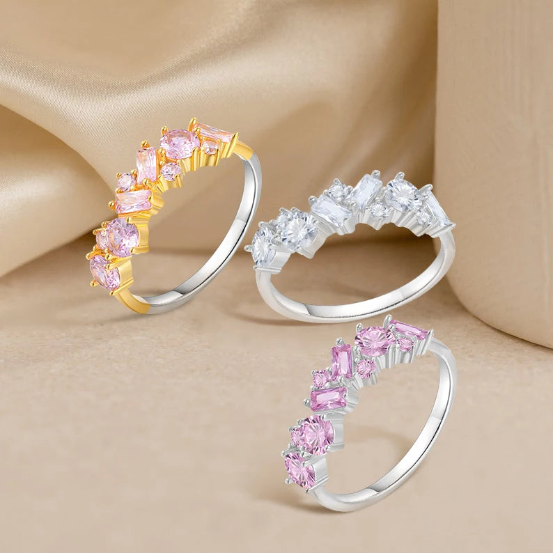 QX Fast Shipping Wholesale Price Gold-plated 925 Sterling Silver Pear Half Eternity VVS Moissanite GRA Certified Rings