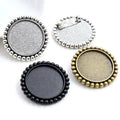25mm Inner Size Antique Silver Plated Bronze Black Cute Round Brooch Pins Cabochon Blank Base Setting Trays MegaBDM