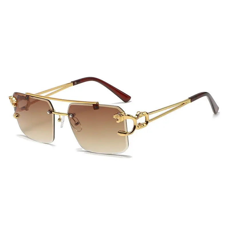 Lmamba Latest Leopard Head Optical Frame Fashion Designer Metal Eyeglasses Unisex Rimless UV400 Custom Logo Luxury
