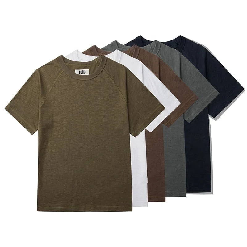 Japanese Korean Style T-shirt 100% Cotton Heavyweight Tees Custom logo Breathable Raglan Sleeve Slub Cotton t Shirt