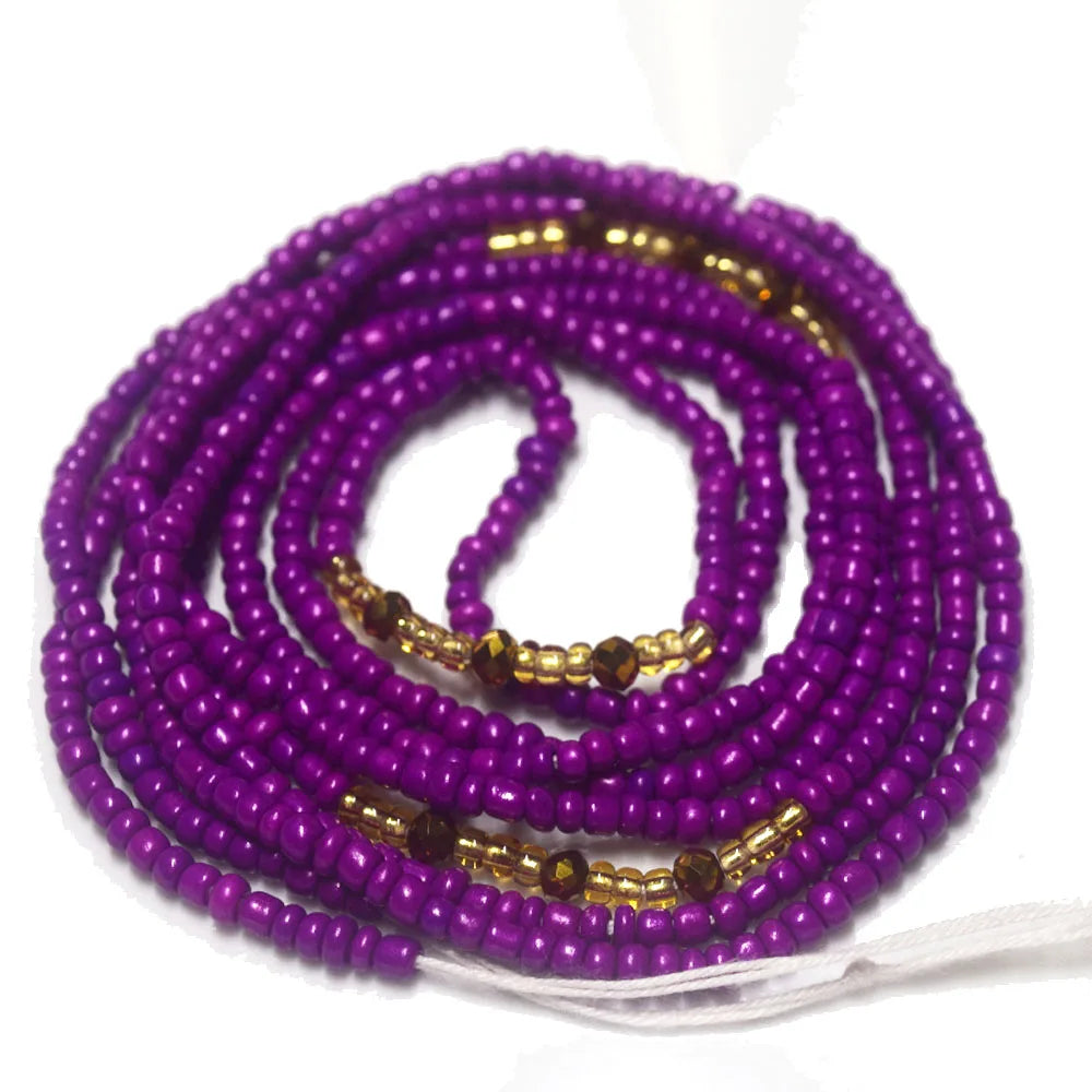 Purple Glass Seed Beads Gold Crystal Bead Tie on Waist Beads Belly Body Chain With Clasp Double Cotton String for Ladies MegaBDM