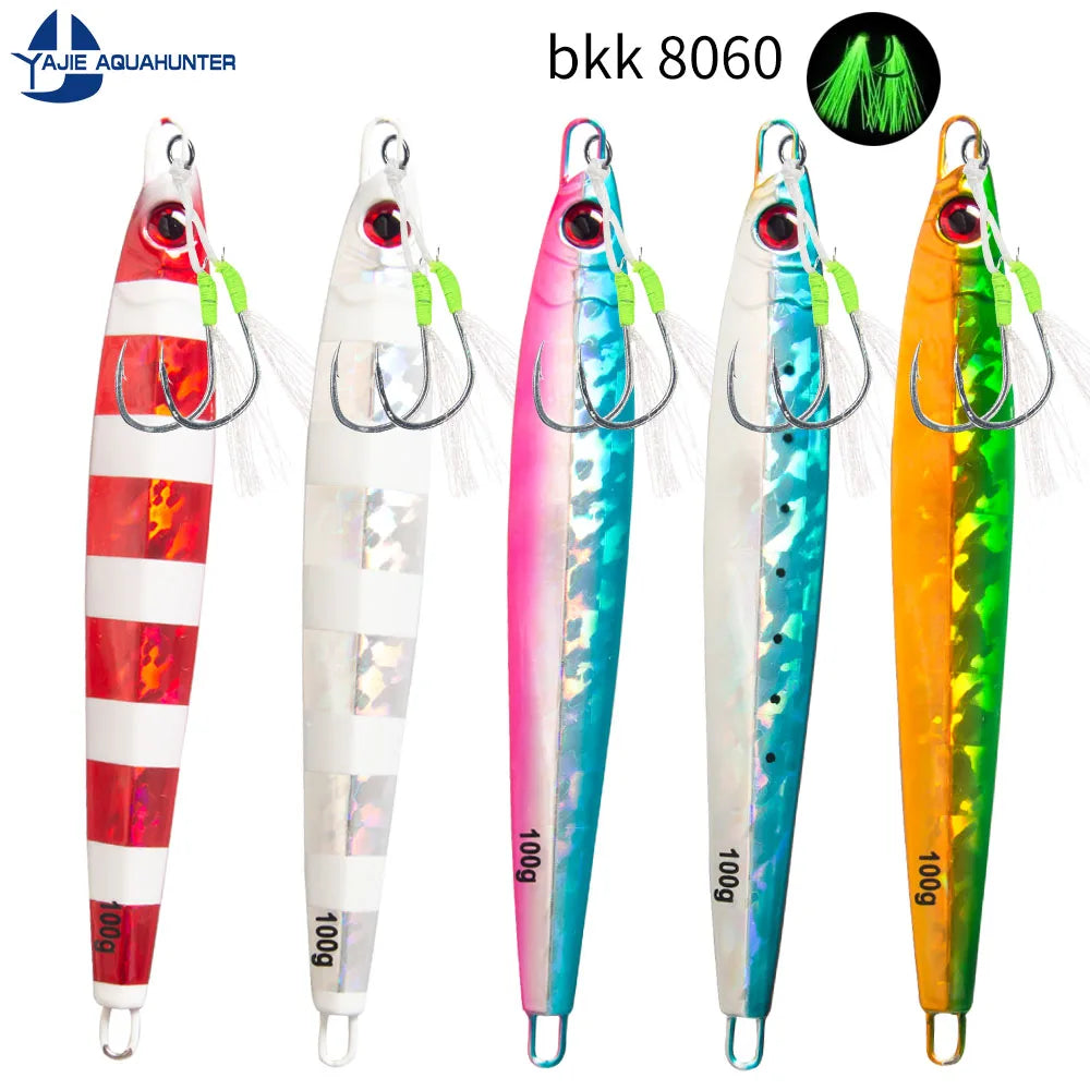 Fast Luminous 100g 130g Metal Jigging Lure Artificial Hard Bait with Assist Hooks Saltwater Lead Jig for Fishing