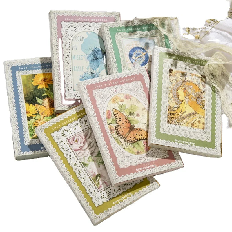 50pieces/pack Material Paper This Lace Sequel Series Lace Collage Journal Decoration Base Mamo Pad 6 Models