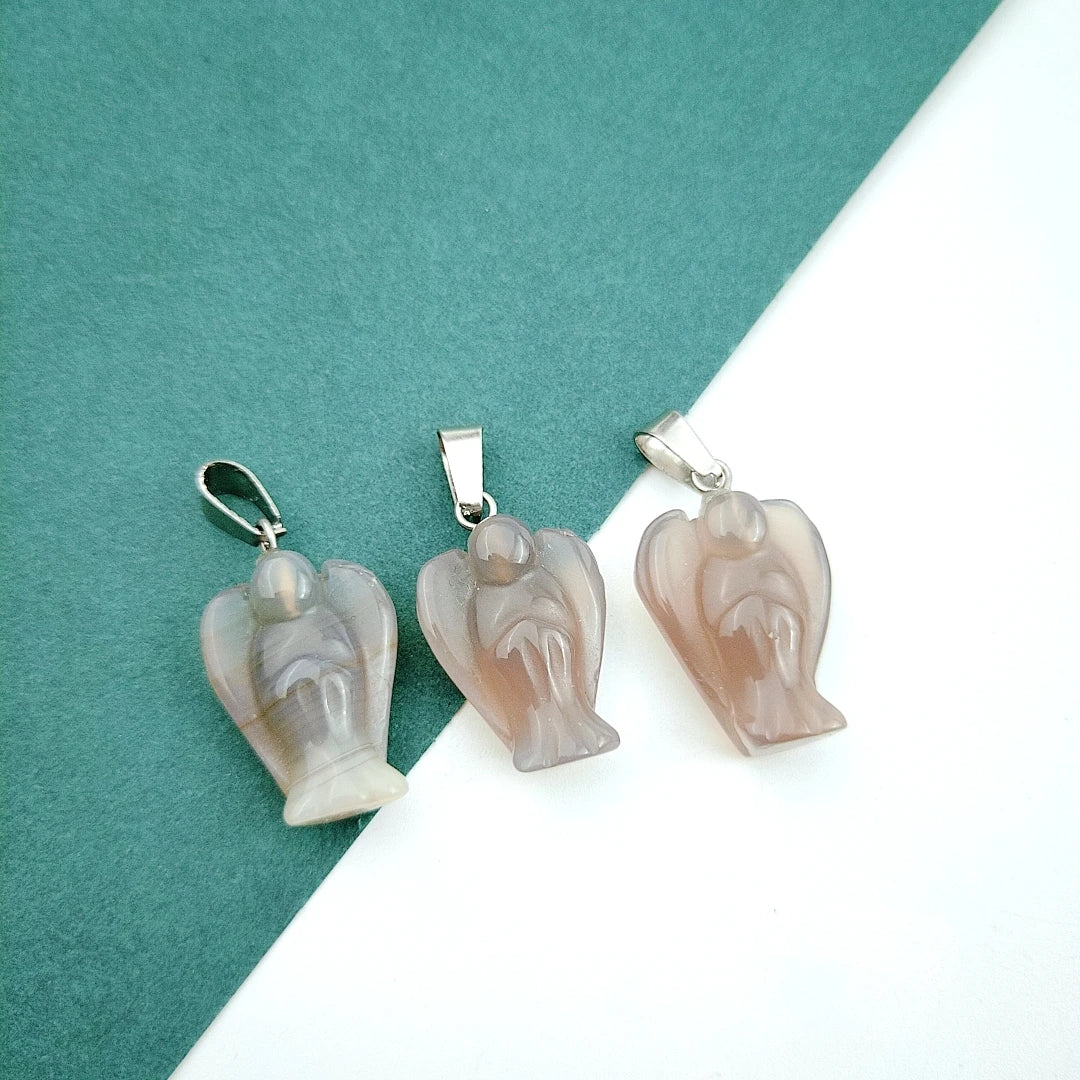 DIY Top Selling Carved Gemstone Peace Pocket Gery Agate Angel Figurines Reiki Healing Crystal Statue Stone Pendant for Crystal Gift