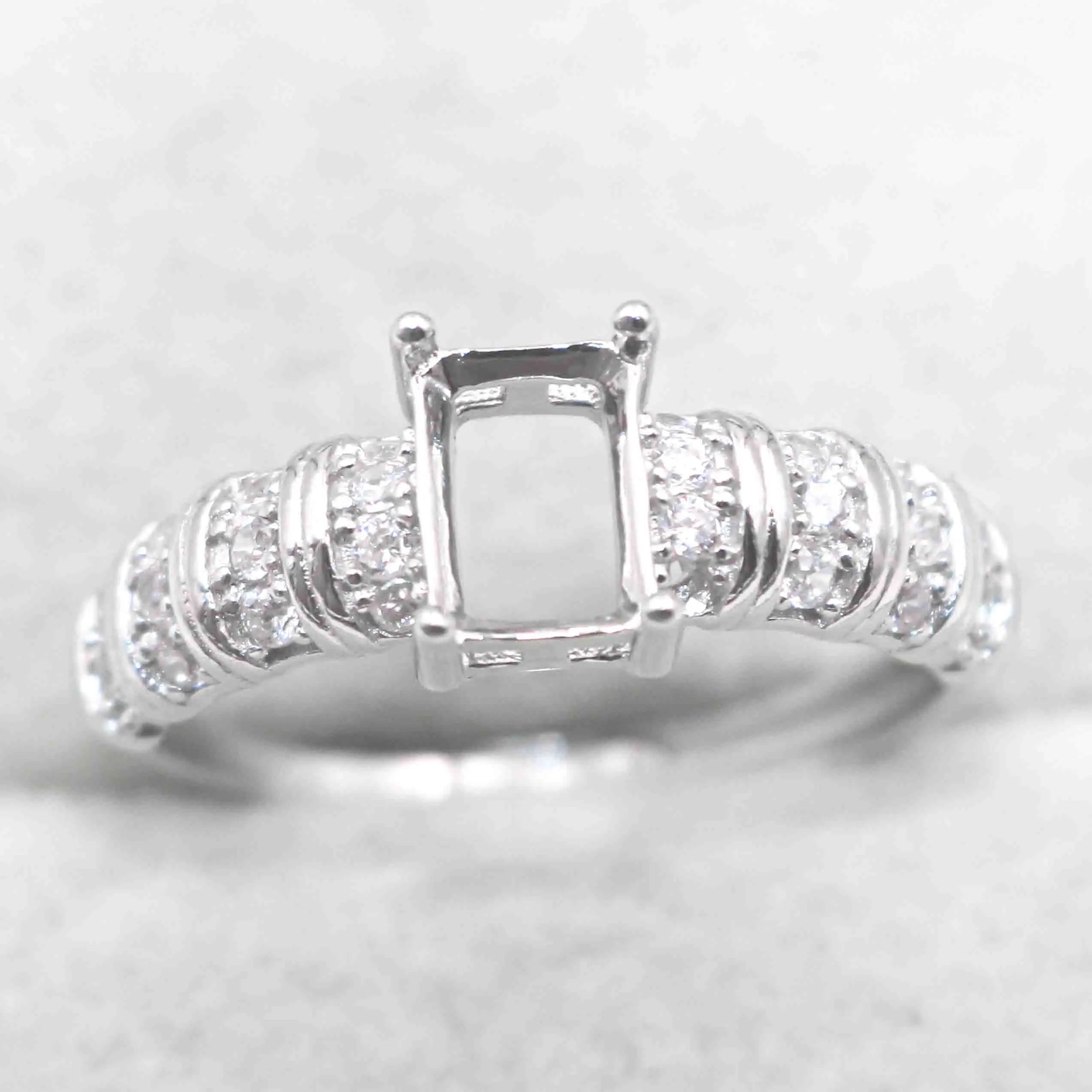 Sterling Silver 5*7mm Semi Mount Ring Square Shape Empty Frame Blank Claws Setting S925 Base Without Center Stone for Inlay DIY