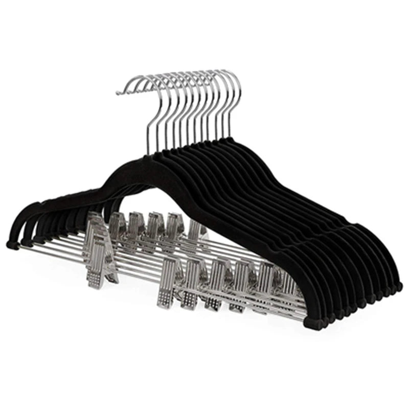 Flocking with Clamps Magic Crease Resistant Plastic Clothes Hanging Flocking Multi-functional Non-slip Hanger