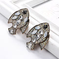 Statement Diamond Crystal Fish Shape Earrings Big Black Fish Rhinestone Earrings for Women