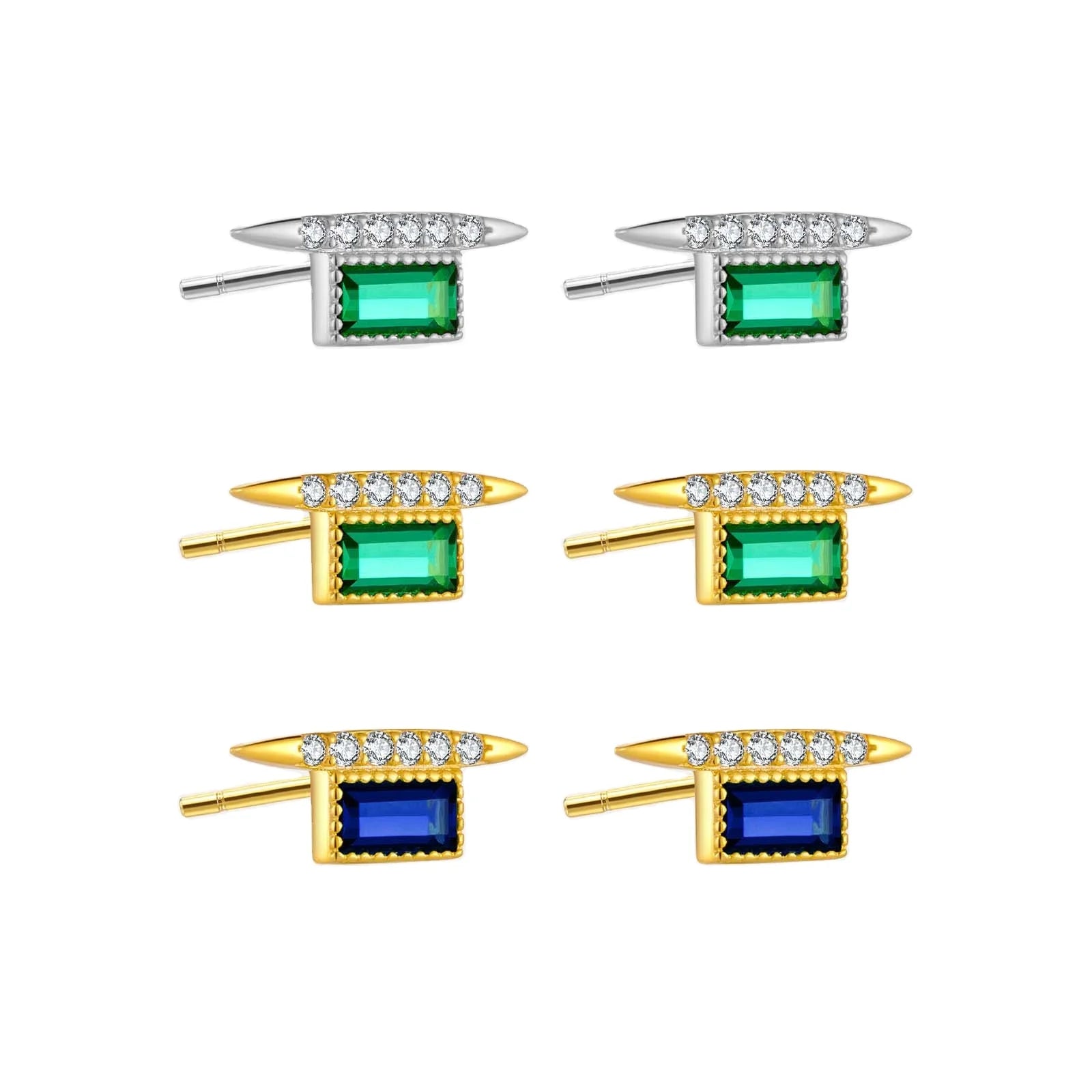 FUAMAY Real Sterling Silver 925 Earrings 18K Gold Plated Baguette Earrings Blue Green Bar Earrings for Party or Gift