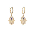 Vintage Stainless Steel Cz Zircon Hand Pendant Earrings 18k Gold Plated Hoop Earrings