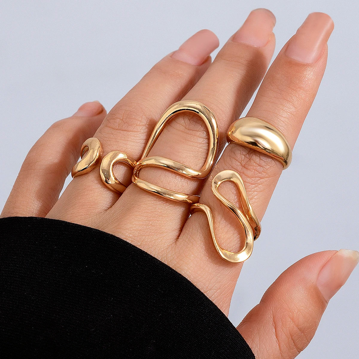 4 Pieces Open Designer Irregular Big Metal Rings Set for Women Trendy Stackable Finger Rings on Hand Accessories Fashion Jewelry